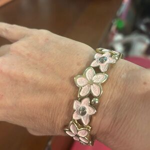 Chic Gold and Pink Floral Bracelet